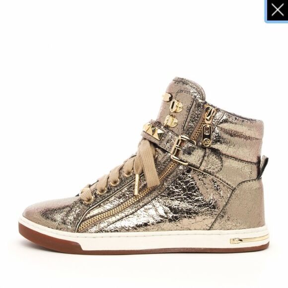 Authentic Michael Kors Gold Sneakers Officially‎ Sold Out Genuine Leather Y2K - Picture 1 of 7